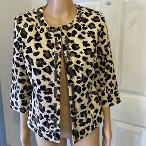 Vintage David Brooks Jacket Women S Open Front Animal Print Preppy Office Career